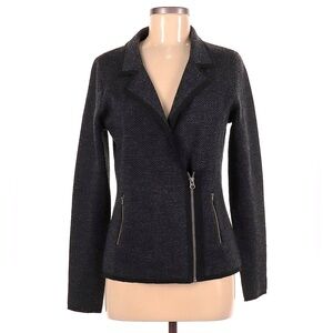 NWOT Tahari Black & Gray Herringbone Pattern Merino Wool Jacket - Medium